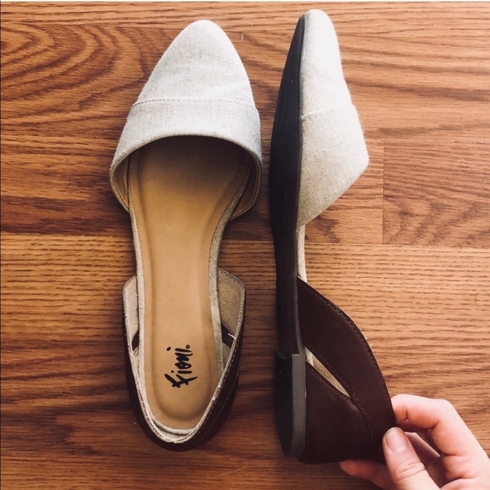 Two-Tone Nude and Brown Leather Pointed Flats